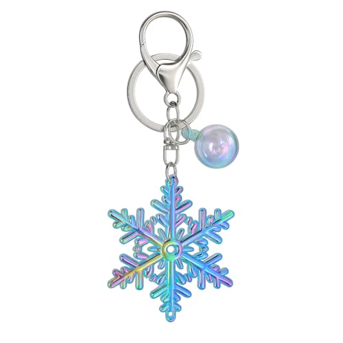 Porte-Clés Flocon de Neige – Porte-Cléf de Noël et Charme de Sac pour Femmes avec Arc-en-Ciel Iridescent & Décoration Perle Sphère, Cadeaux de Porte-Clé Cool pour Amatrices d'Hiver et du Fantastique
