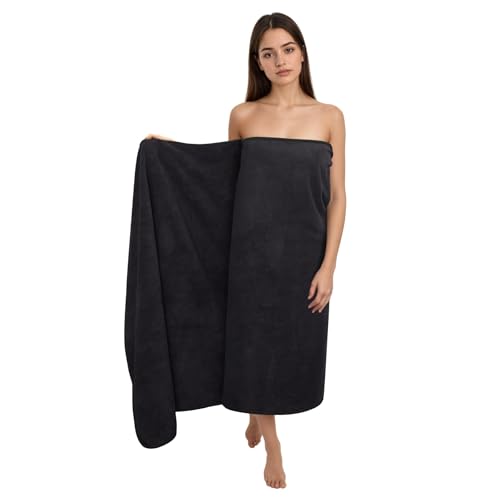 Zepphi Serviette de Bain XXL, 100x200 cm Grande Serviette en Microfibre Coton, Doux, Haute Absorbance - Idéale Sauna, Spa (Noir)