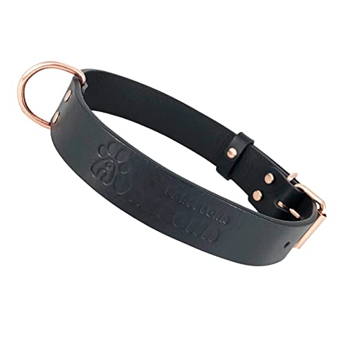 Leather Dog Collar. Soft Quality Leather, Handmade In Spain, Dog Collar Leather for Small Medium Large Dog. Black and Rose Gold