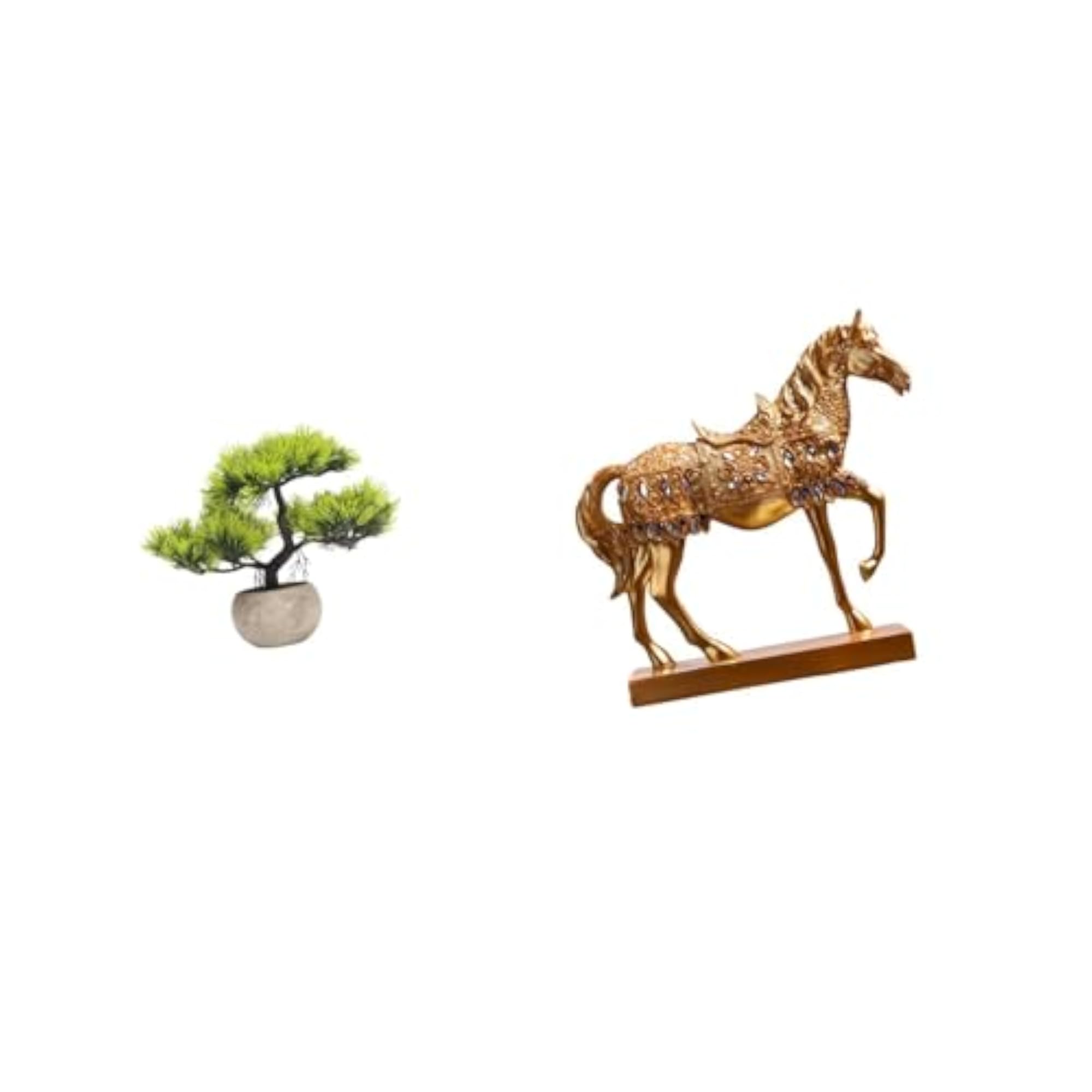 Artificial Bonsai Tree with Horse Figurine Sculpture
