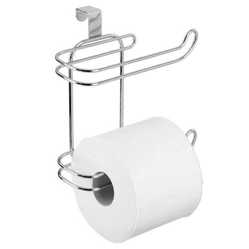 mDesign Steel Hanging Over The Tank Toilet Paper Holder Toilet Paper Roll Holder Dispenser - for Bathroom Storage - Holds 2 Rolls Toilet Tissues - Space Saving - Concerto Collection- Chrome