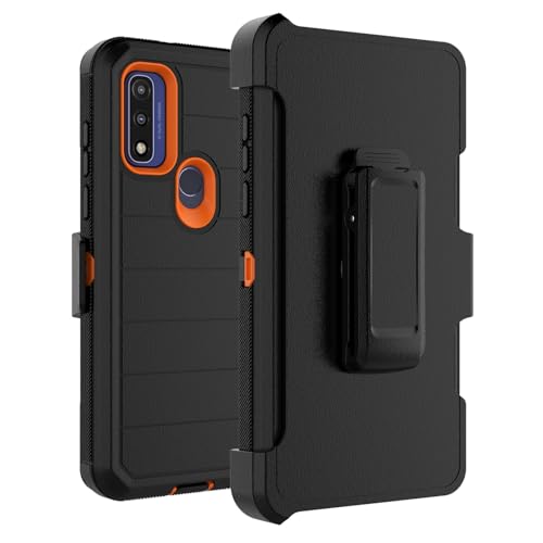 Takfox Moto G Pure Case, for Motorola G Power 2022 Case Belt Clip Holster with [Built-in Screen Protector] Kickstand Protective Rugged Heavy Duty Shockproof Dustproof Durable Cover (Black/Orange)