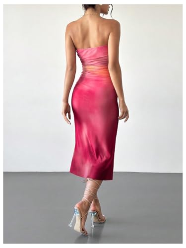 Image of MakeMeChic Women's Strapless Maxi Dress Cocktail Mesh Ombre Bodycon Tube Dresses