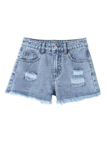 Ecolala Girls Ripped Jean Shorts Cute Summer Raw Hem High Waisted Denim Shorts Light Blue 13-14 Years