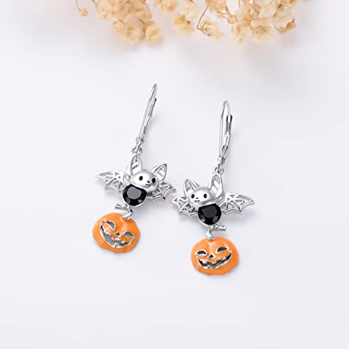 Dorunmo Halloween Earrings for Women 925 Sterling Silver Pumpkin Bat Black Cat Leverback Dangle Earrings Hypoallergenic Halloween Jewelry Gifts for Her4