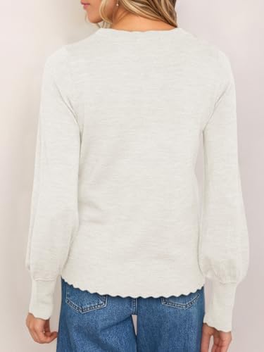 Cicy Bell Womens Crew Neck Long Sleeve Sweater Trendy Casual Scallop Trim Fall Knit Lightweight Pullover Tops3