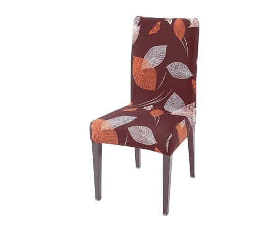 Image of Stretchable Dining Chair Cover - Washable, Removable, Anti-Slip, Protector, Universal Fit (Set of 1, Maroon Leaf)