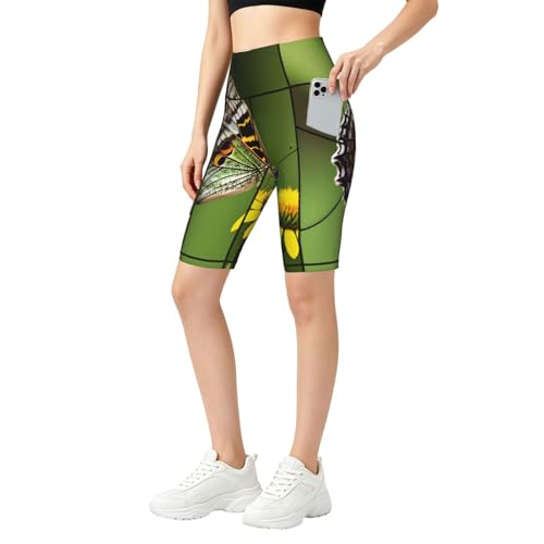 Short de sport taille haute femme avec poches motif papillon