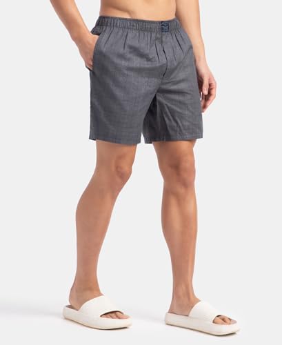 Image of Jockey HG18 Men's Tencel Lyocell Cotton Checkered Boxer Shorts with Side Pockets Navy XL