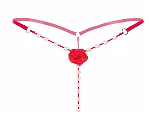 Boowhol Señora ropa interior Sexy -Ropa T-Perla Transparente Masaje de Tentación Pantalones T Pareja calzoncillos, rojo, Talla única thumbnail