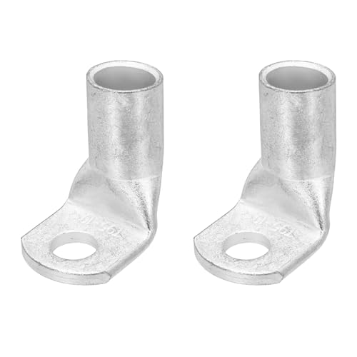 QUARKZMAN 7/16 Bornes De Câble En Cuivre, Coudées À 90 Degrés 0.53 Diamètre Intérieur, Connecteurs À Oeil En Cuivre Nu Pour Fournitures Électriques (Argent, 2Pcs)