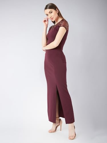 Image of Miss Chase Women's Round Neck Sleeve Embellished Fit Flare Maxi Dress