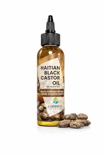 Caribbean basics Haitian Black Castor Oil (Lwil Maskriti) 100% Pure Cold-Pressed & Hexane Free | Hair Growth Scalp & Skin Treatment | 4 oz
