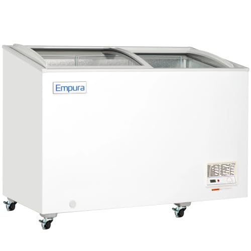 EMPURA 47" Chest Freezer with Oblique Curved Lid | Merchandiser Beverage Display Fridge for Convenience Grocery Store | 9.7 Cu. Ft. | 47.05"W x 25.75"D x 36.89"H, White Exterior Steel, 115V, 1PH, ETL