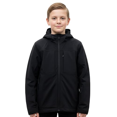 A2Z 4 Kids Boys Softshell Jacket with Hood Water Resistant Windproof - Jacket Explorers Edge Black 13-14