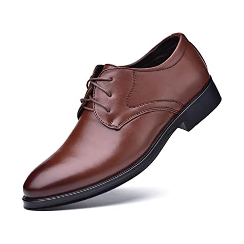 Mens Brogues Formal Dress Shoes Plain Oxfords Classic Lace-ups Comfy Slip On Breathable Work Shoe Fashion Monk Shoes Brown Cover