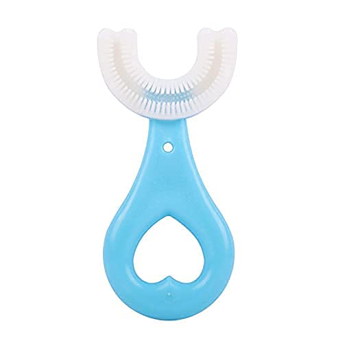 1x Kinderzahnbürste, U-förmige Zahnbürste, 360° Grundreinigung, Handzahnbürste, Mundreinigungswerkzeug, Silikonborsten zur Zahnfleischmassage, geeignet für Kinder von 2-6 (Blau, Kurzer Griff) Cover