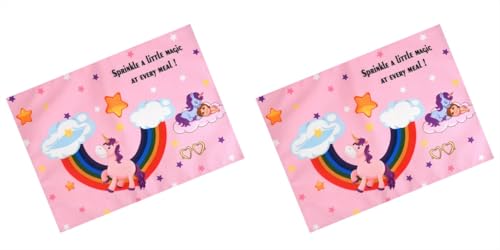 Image of Dining Table Mats Set of 2 - Unicorm Girly Theme,Digital Print, Washable, Indoor /Outdoor, Heat-Proof, Water Resistant, Wipe & Clean (47X33 cm) Pink