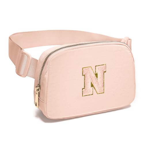 Image of Gitus Gifts for 8 9 10 11 12 Year Old Girls Belt Bag Fanny Pack Crossbody Bags with Initial Letter Patch Cute Stuff Birthday Gifts for Teen Girls Women Personalized Trend Stuff (Coral Pink-N)