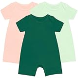 Rayon Baby Pajamas, Short Sleeve Footless Rompers, Snap Closure Sleeper for Boy Girls Dark green Pink Sage 18-24 Months 3pc