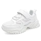 DSWED White Boys Running Shoes for Girls Lightweight Breathable Knit Athletic Kids Fashion Sneakers