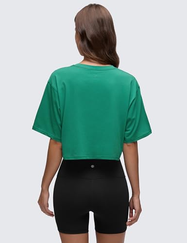 Image of CRZ YOGA Pima Cotton High Neck Crop T-Shirt | Workout, Naturally Soft, Loose Fit, Short Sleeve Tops for Women