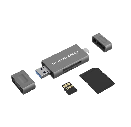 Image of JJC UHS-II SD MicroSD USB Card Reader, Transfer Speed up to 312MB /s, Gray | SD Card Adapter, 3-in-1 USB-A USB-C Micro USB Connection Port, Compatible with Computer, Laptop, OTG Enable Phone & Tablet