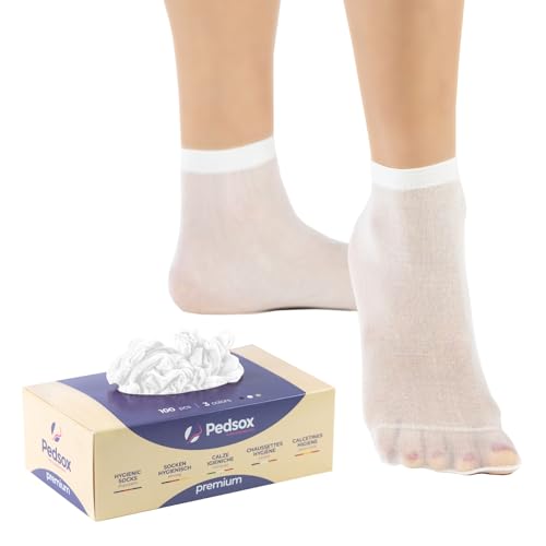 Pedsox, Lot de 100 Chaussettes Hygiéniques Jetables pour Tests de Chaussures, Ligne Premium, Lavable en Machine, Unisexe, Taille Unique, Blanc