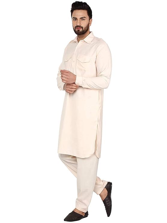 Aakrati Men's Tunic Cotton Pathani Style Set Indian Pakistani Traditional Wear4