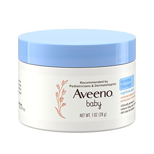 Aveeno Baby Eczema Therapy Nighttime Moisturizing Balm, Colloidal Oatmeal & Ceramide, Soothes & Relieves Dry, Itchy Skin from Eczema, Hypoallergenic, Fragrance-Free, Travel Size, 1 oz (Pack of 2)