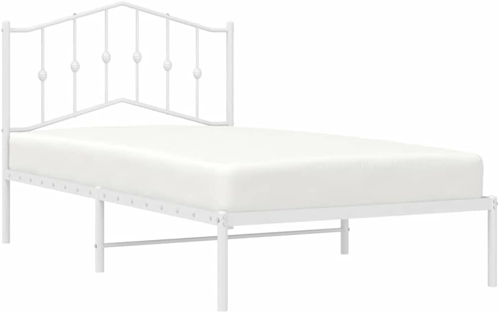White Steel Single Bed Frame Modern Rectangular Platform Frame with Sturdy Headboard for Bedroom Mattress Support No-Box-Spring-Needed Easy Assembly Durable Furniture