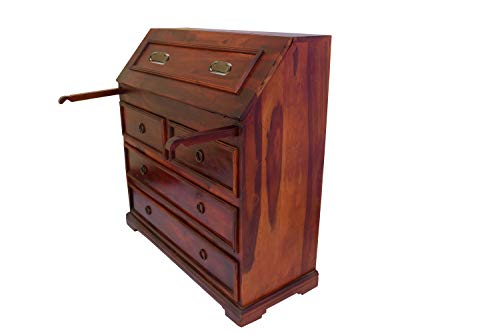 Image of Solid Sheesham Wood Study Table with 9 Drawer Storage Wooden Office Desk Workstation Computer Table with Chair for Living Room Study Room Home Office Library (Provincial Teak Finish)