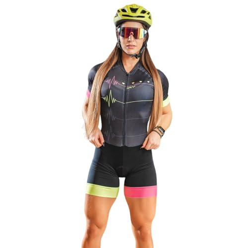 Macaquinho de Ciclismo Feminino Proteção UV Acolchoado Espuma Batimentos Preto Mulher (Batimentos Pr