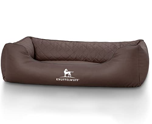 Knuffelwuff Orthopädisches Hundebett Madison aus laser-gestepptem Kunstleder XXL 120 x 85cm Braun - abnehmbarer Bezug - leicht zu reinigen - für große, mittelgroße und kleine Hunde