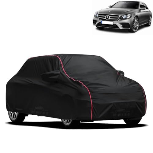Image of Waterproof Car Cover for Mercedes Benz S Coupe | All-Weather Protection, Dustproof & UV Resistant | Triple Stitched Mirror Pockets, Windproof Buckle Strap with Elastic Hem, Black-Red Piping