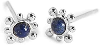 Lapis Lazuli Tiny Stud Earrings for Women Girls S925 Sterling Silver Minimalist Blue Natural Stone Small Cartilage Tragus Earring Ear Piercing Studs Hypoallergenic Xmas Jewelry Gifts