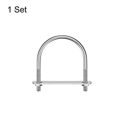 Image of uxcell Round U-Bolts, 53mm(2.09 inch) Inner Width 71mm Length M6 304 Stainless Steel U Clamp Bolt with Nuts Washers and Plates, for Boat Trailer