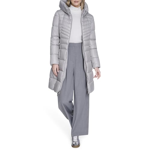 Kenneth Cole Women's Mid Length Mixed Quilted Puffer with Faux Fur Trimmed Hood