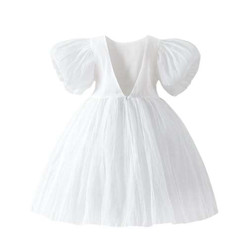 Tutu.kk Toddler Girls Summer Dress Puff Short Sleeve V-Neck Back Dress for Birthday Party Outfits 1-8Y2