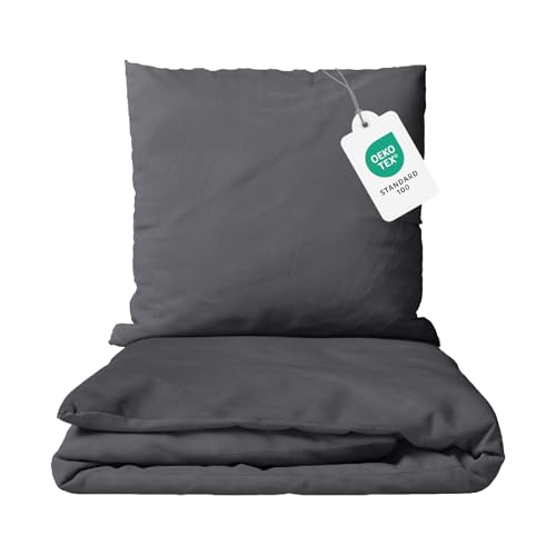 Class Home Collection Bettwäsche 155x220 Baumwolle – 2-teiliges Bettwäsche-Set mit Reißverschluss, Bettbezug + Kissenbezug 80x80 cm,...