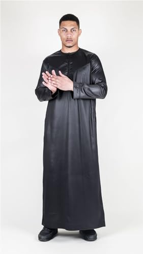 Men's Thobe Jubba Islamic Clothing Muslim Kaftan Emirati Omani Satin Robe2