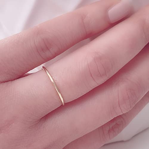 JEWELHEART 14K Solid Gold Wedding Band For Women - 1mm Yellow and White Real Gold Thin Simple Knuckle Midi Ring - Dainty Stackable Rings Size 5, 6, 7, 84