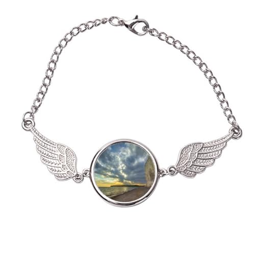 Pulsera con diseño de océano, agua, nube, ciencia, naturaleza, alas de ángel, Medium, Metal