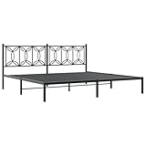 vidaXL Black Metal Double Bed Frame with Headboard - Sturdy Steel Construction, Extra Storage, Breathable Support, 207x198x90 cm