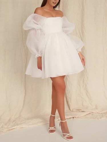 Women's Short Long Sleeves Wedding Dresses for Bride Tulle Mini Formal Bridal Dress A Line Summer Party Gown3
