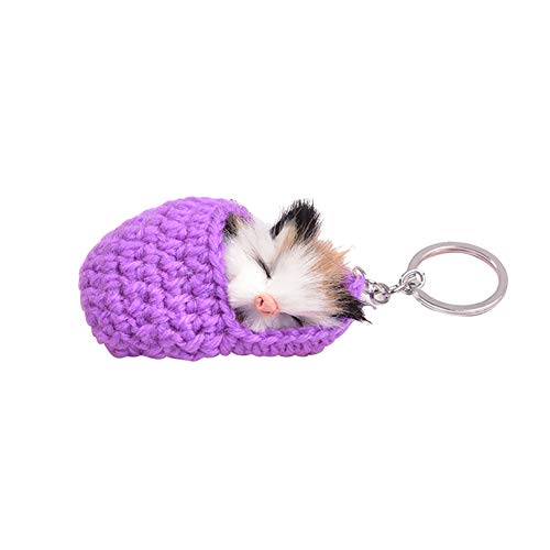 Preisvergleich Produktbild Drawihi Schlüsselanhänger Plüsch Anhänger Schlafendes Kätzchen Schlüsselanhänger Plüsch-Kugel Schlüsselring Mode Keychain Dekoration für Damen (Lila) 5 x 8 x 14 cm