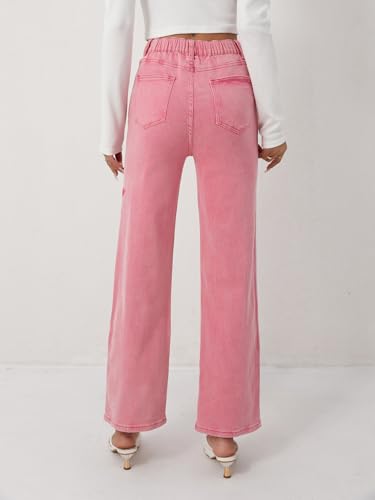 Women's High Waisted Pink Denim Jeans with Star Embellishments Flared Leg Casual Fashion2