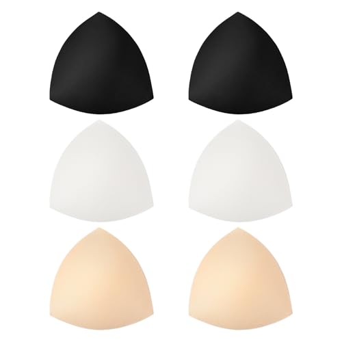 3 Pairs Bra Pads Inserts Push Up Sports Bra Cups Inserts Removable Breast Pads for Bras Intimates Accessories Triangle Padding Insert for Swimsuit Bathing Suit, Black White Beige