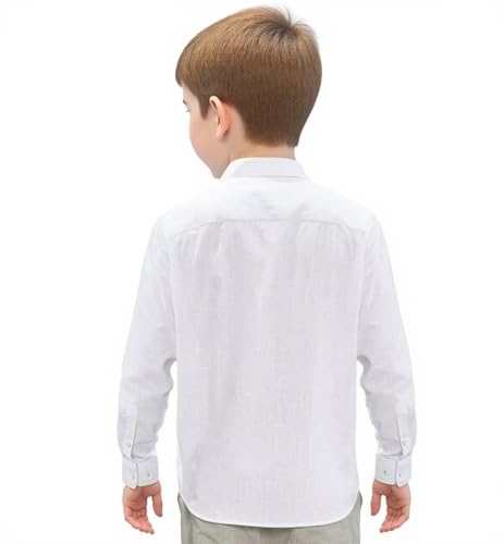 Boys Linen Shirt Kids Lightweight Summer Beach Long Sleeve Button-Down Shirts with Pocket Teens Vacation Casual Tops2