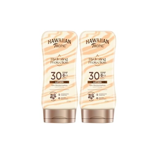 Hawaiian Tropic Hydrating Protection SPF 30 - Loción Solar Protectora con Cintas de Seda Hidratantes, Resistente al Agua hasta 12 Horas, Crema 180 ml (Paquete de 3)